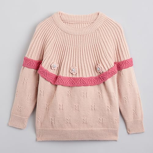 Hopscotch Girls Full Sleeves Pink 2-Pc Floral Applique Sweater & Skirt (18-24 Months)