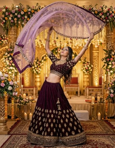 Gopkanya enterprise Women's Designer Silk Maroon Lehenga Choli Set with Heavy Gold Zari Embroidery - Readymade & Ready to Wear Bridal Lehenga for Weddings, Engagements, and Festive Receptions
