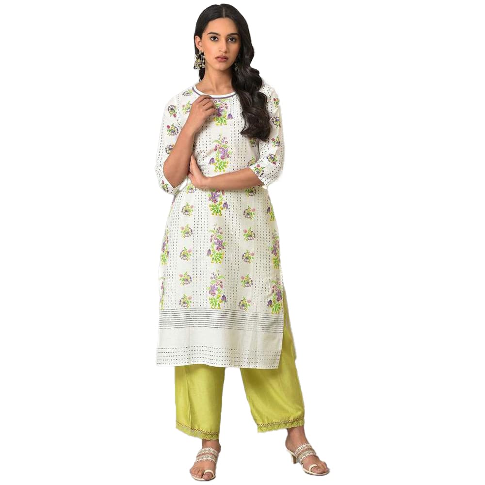 W for Woman Women's Cotton Blend Regular Fit Kurta (23FEW18915-119814_Ecru_3XL)