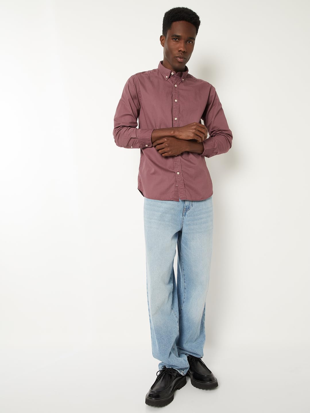 Max Men Soft Touch Regular Fit Twill Shirt (Purple_L)