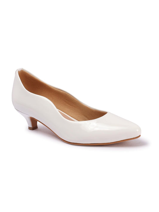 Carlton London Women White Stylish Slip-on Pump Shoes with Kitten Heels, Pointed Toe for Party and Formal Occasions (38)
