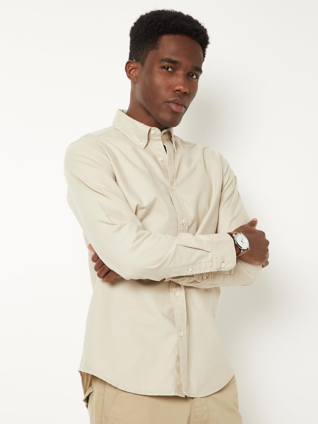 Max Men Soft Touch Regular Fit Oxford Shirt (Beige_M)