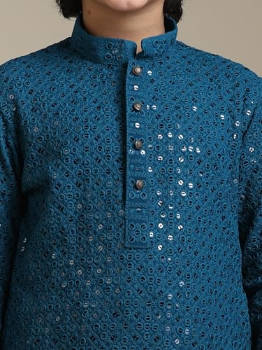Manyavar Boys Viscose Chikankari Sequined Kurta Pyjama Set (2pcs)(8-10 years)