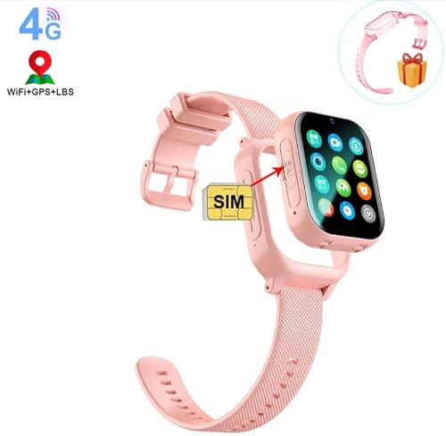 TrackMe 4G GPS Kids Smart Watch with Video Calling, SOS Emergency, Nano SIM, WiFi, HD Camera, IP67 Waterproof, GPS Tracker, Touchscreen, Extra Strap & Dial (Pretty Pink)