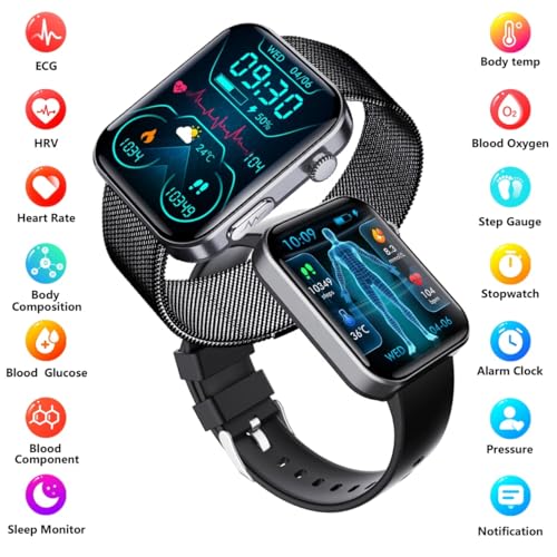 F300 Smart Watch, Health Tracker with Blood Sugar, Heart Rate, Blood Pressure, SpO2, Sleep Monitoring, Black