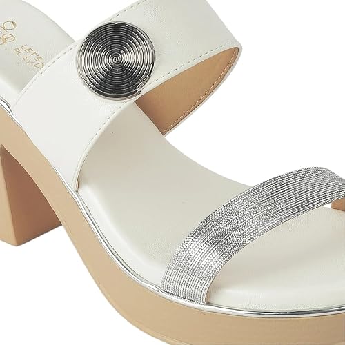 tresmode Tall Women's White Vegan Leather Block Heel Sandals in Size 6 UK / 39 EU