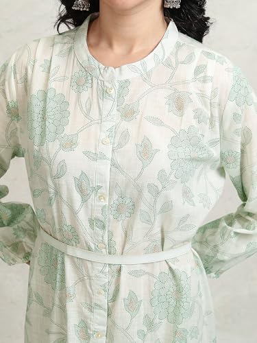 Vishudh Women 3/4 Sleeve V-Neck Dress VPa1000202 Green XL