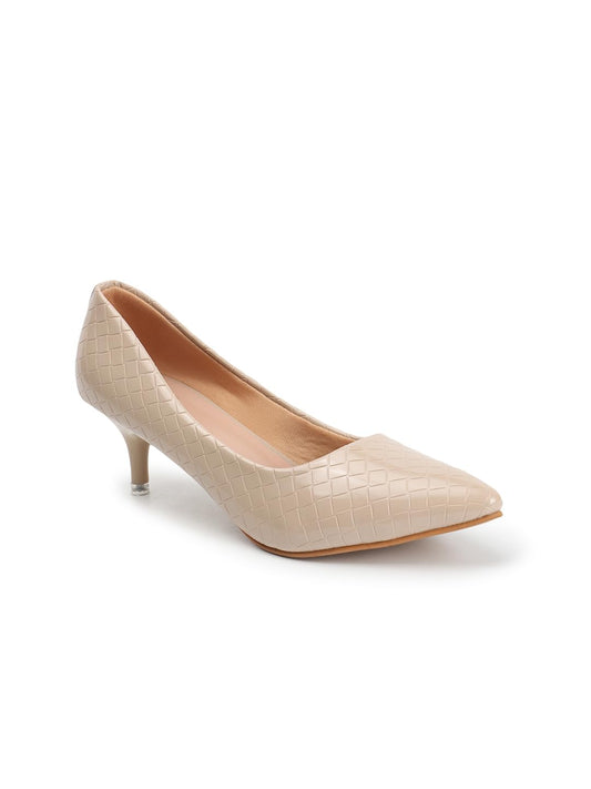 Carlton London Women Beige Stylish Slip-on Pump Shoes with Stiletto Heels, Pointed Toe (38)