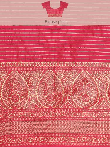 MOHEY Women's Art Silk Paisley Bordered Zari Weave Saree With Blouse Piece(Rani)