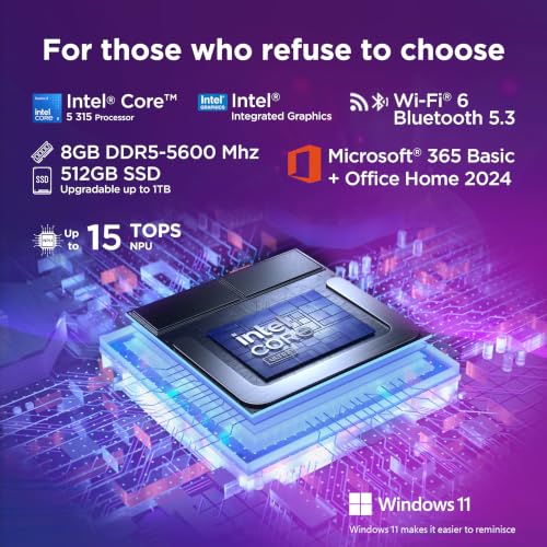 Lenovo IdeaPad Slim 3 Smartchoice (2026) Intel Core 5 315 AI PC (8GB RAM/512GB SSD/15.3" (38.35cm)/WUXGA IPS/Windows 11/MSO 365 Basic+Office 2024/Backlit Keyboard/Grey/1.6Kg), 83RR00RPIN Laptop