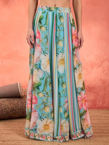 Shae by SASSAFRAS Women's Georgette Lehenga Choli (SHSET96357_Blue_XXL)