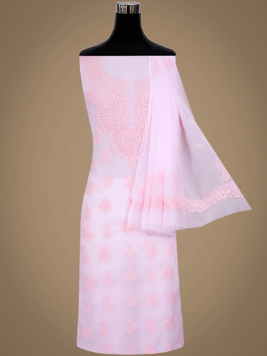 Ada Hand Embroidered Lucknowi Chikankari Unstitched Georgette Dress Material Suit Piece with Dupatta for Women 01A1002586 Baby Pink