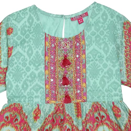 BIBA Girl's Turquoise Cotton Peplum Suit Set