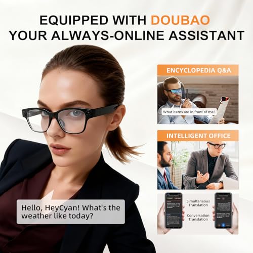 Stormfashion AI Smart Glasses with Camera & Bluetooth, 8MP HD Video Recording, Auto-Tinting Lenses, Open Ear Speakers, Real-Time Translation, for iOS/Android (Clear)
