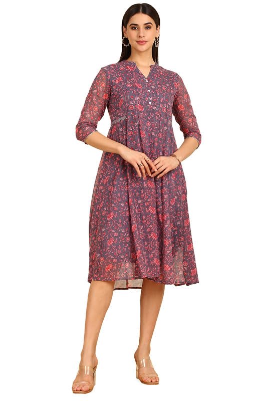 Soch Womens Purple Floral Print Kota Doria Dress