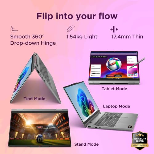 Lenovo IdeaPad 5 2-in-1 AMD Ryzen 7 445 (16GB RAM/512GB SSD/14 (35.5cm)/WUXGA IPS/Copilot+PC/Windows 11/MS 365 Basic+Office 2024/Lenovo Pen Gen 2/Grey/1.54Kg), 83UH000HIN Convertible Laptop