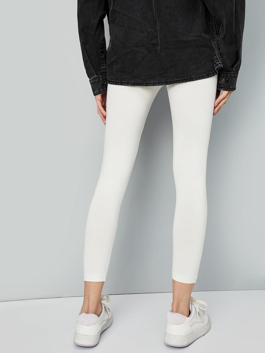 Max Women Solid Calf Length Leggings, Off White, XL