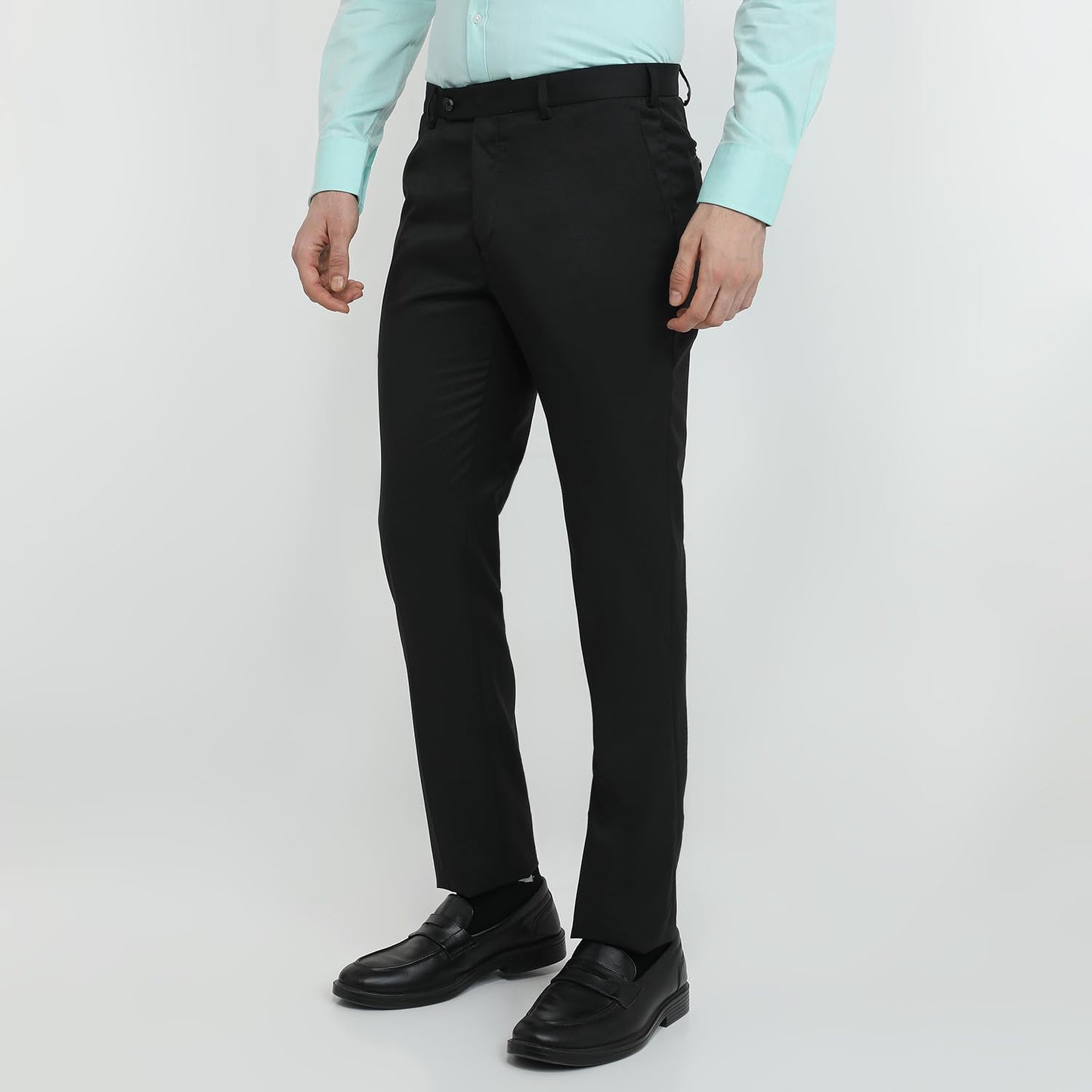 Raymond Men Slim Fit Structure Pattern Polyester Blend Flat Front Formal Trouser Black
