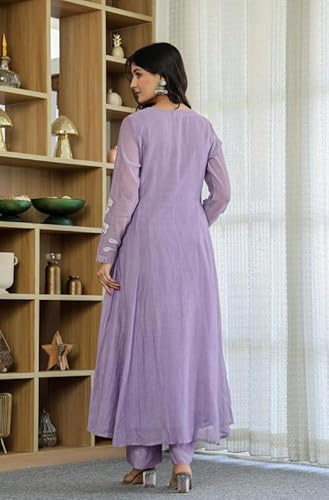 AVYUKTHA | Women Floral Embroidered Kurta with Pyjamas & Dupatta | Thread Work Ethnic Kurta Set for Women | Festive & Daily | Purple | Size- XL