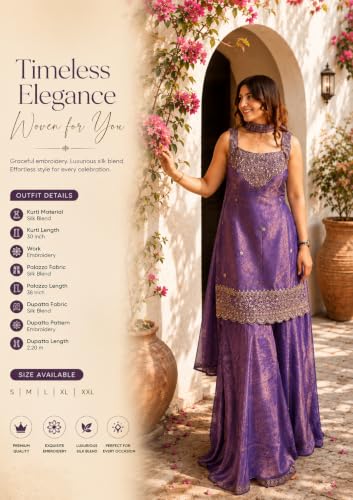 VARNI FABRICS: A lady's First Love Women's Silk Blend Embroidered Straight Kurta Set With Dupatta And Flared Palazzo