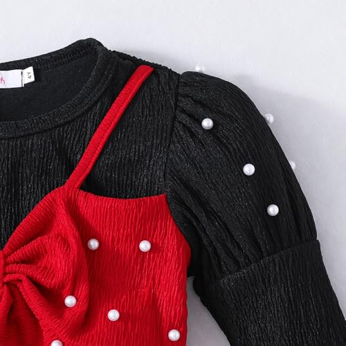 Hopscotch Girls Red Full Sleeves Oversized Bow Applique Dress for Age (3-4 Years)