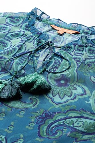 Aarke Ritu Kumar Denim Blue Cashmere Peasant Top with Camisole