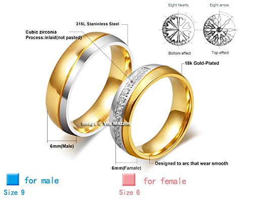 Via Mazzini 316L Stainless Steel Love Promise Crystal Couple Rings for Men an.