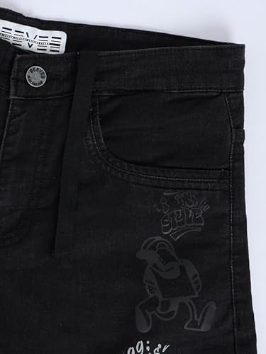BEEVEE Men’s Cotton Black Text Printed Casual Shorts | 100% Yarn Dyed Structured Fabric, Mid Rise, Knee Length with Button Closure