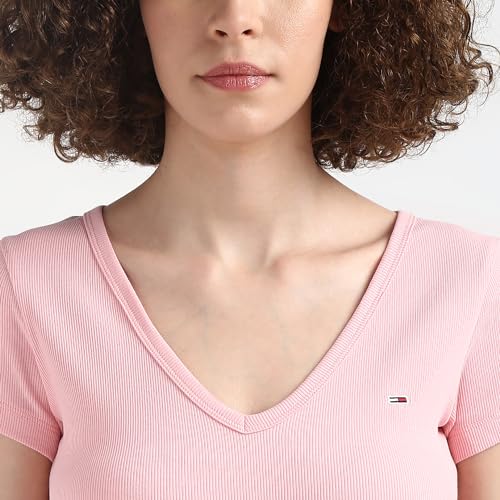 Tommy Hilfiger Pink Textured V-Neck Half Sleeve T-Shirt