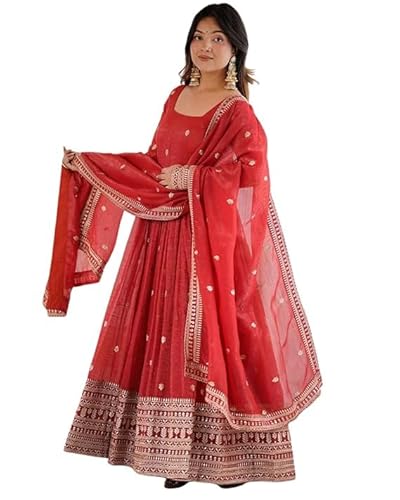 MANNAT MAKERS Designer Anarkali Gown for Women | Complete Anarkali Kurti Set for Women Ethnic Outfit (in, Alpha, 2XL, NKB-25 RED)