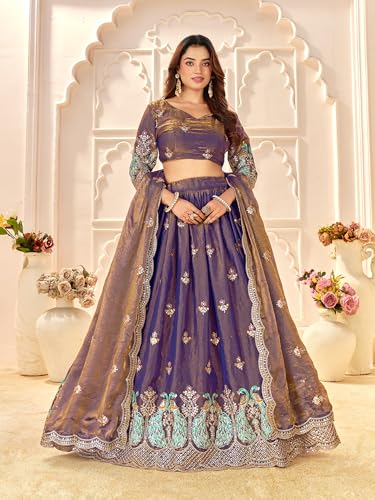 PURVAJA Women's Purple Fendi Silk Semi-Stitched Lehenga choli (LC369-Free Size)
