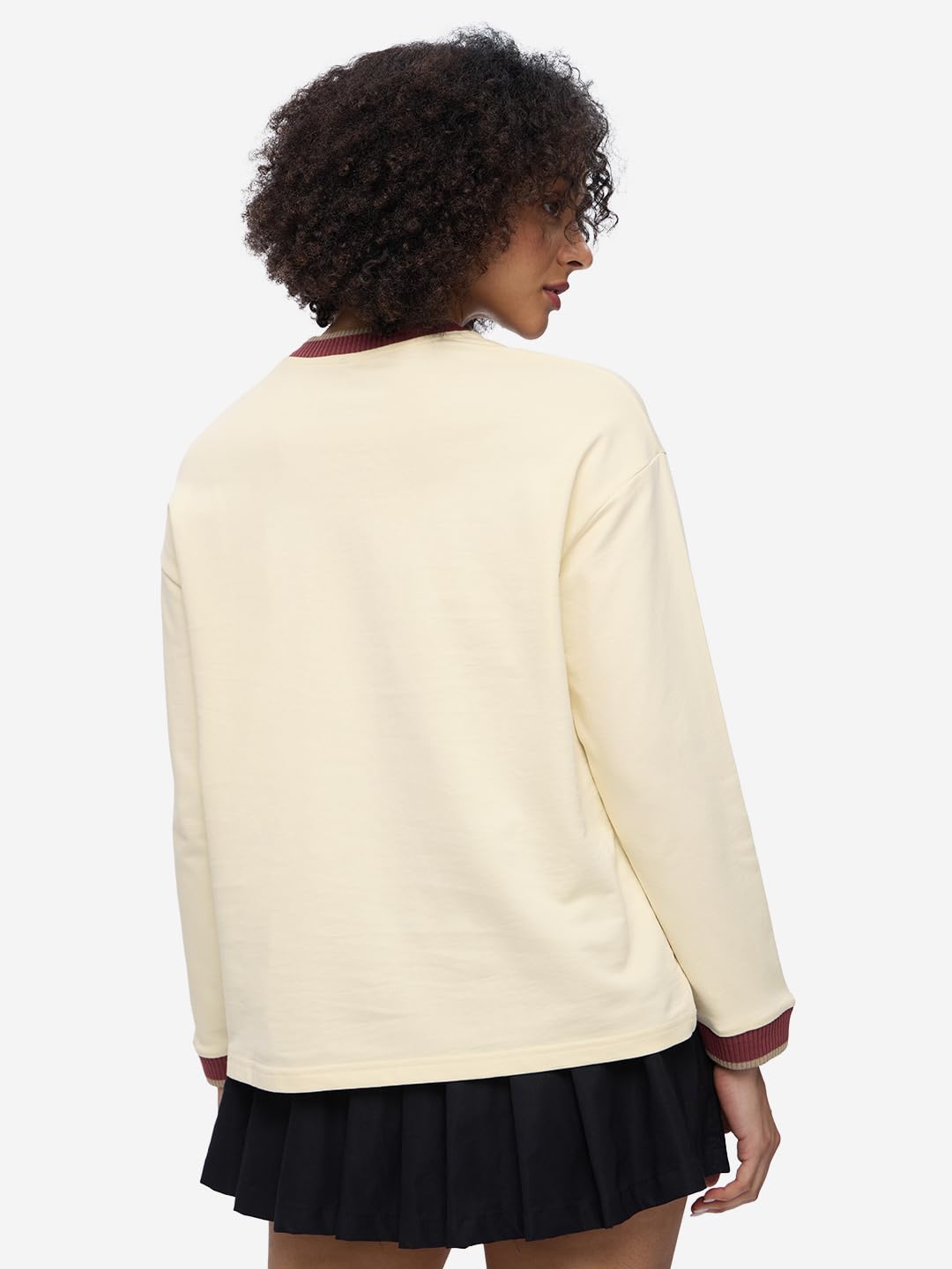 The Souled Store Hello Kitty: Viciously Cute Women and Girls V Neck Off White Graphic Printed Cotton Oversized Full Sleeves Tops