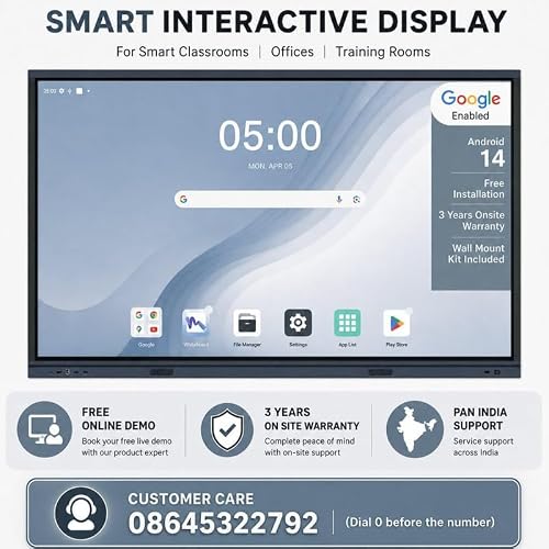 BIG VUE Pro 65 inch Android 16 Interactive Television | 4K UHD AI Enabled EDLA Flat Panel Digital Display Board | Ultra Octa-Core Processor | 8GB RAM + 128GB ROM | Zero Bonding for Teaching & Business