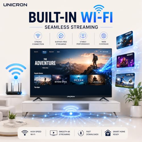 UNICRON 32 Inch Android Smart TV with Voice Control Remote, HD Ready LED Television WiFi, Smart Apps Compatible & IPS Bright Display, 30W Sound Speaker