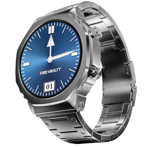 Fire-Boltt Onyx- 36.3mm AMOLED Always On Display Smart Watch, 466 * 466 High Resolution, Bluetooth Calling, Steel Design, IP67, 4GB Storage, 300+ Sports Modes, 130+ Watch Faces (Silver)