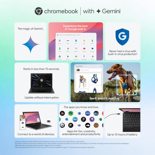 Acer Chromebook, MediaTek Kompanio 540 Octa-Core Processor, 4GB RAM, 64GB eMMC, Full HD, 11.6"/27.94cm Display, Chrome OS, Black, 1.2 KG, C725, Arm Mali G57 Graphics, WiFi 6E Laptop