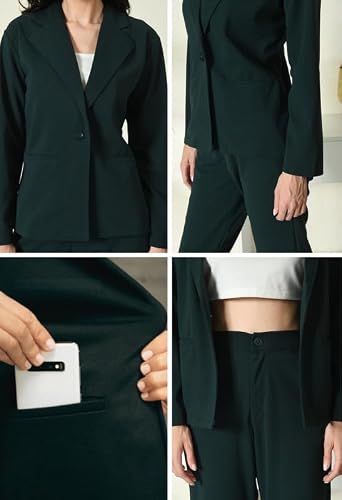 OFFICE PURPLE Women's Cotton Blend Solid Blazer & Pant Set with Camisole | Formal 3-Piece Set (Green, XL)