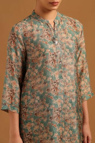 Soch Womens Teal Silk Berry Floral Tunic