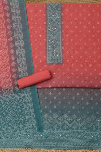 Soch Womens Rust Chanderi Bandhani Dress Material With Machine Embroidery and Faux Mirror
