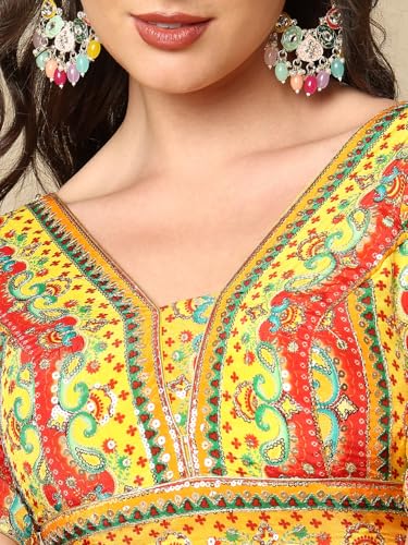 Yellow Silk V-Neck Embroidered Readymade Saree Blouse