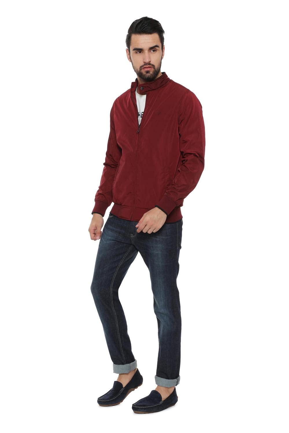 Allen Solly Men's Polyester A-Line Coat (ASJKOBOPW74925_Maroon_Large)