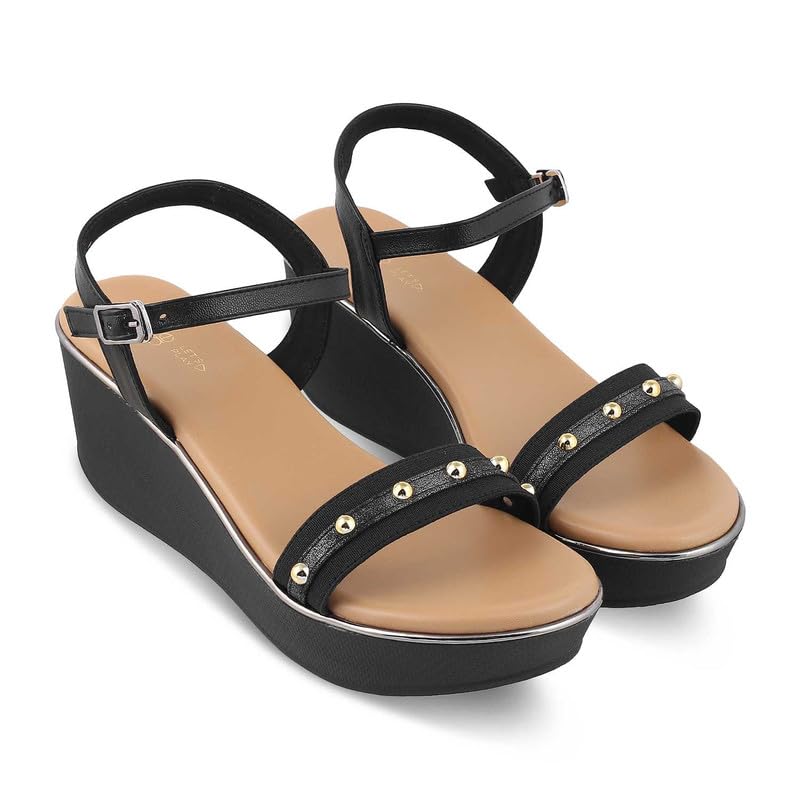 tresmode 239-CONQ BLACK WOMEN DRESS WEDGE SANDALS EU/40 UK/7