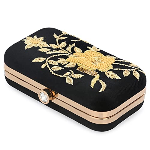 For The Beautiful You Black Embroidered Women's Clutch (610)