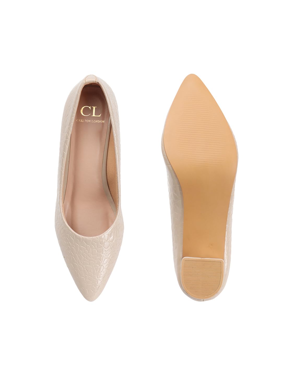 Carlton London Women Beige Stylish Slip-on Pump Shoes with Block Heels, Pointed Toe for Party and Formal Occasions (39)