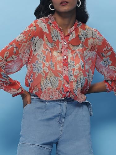 Label RITU KUMAR Red Floral Print Shirt with Inner