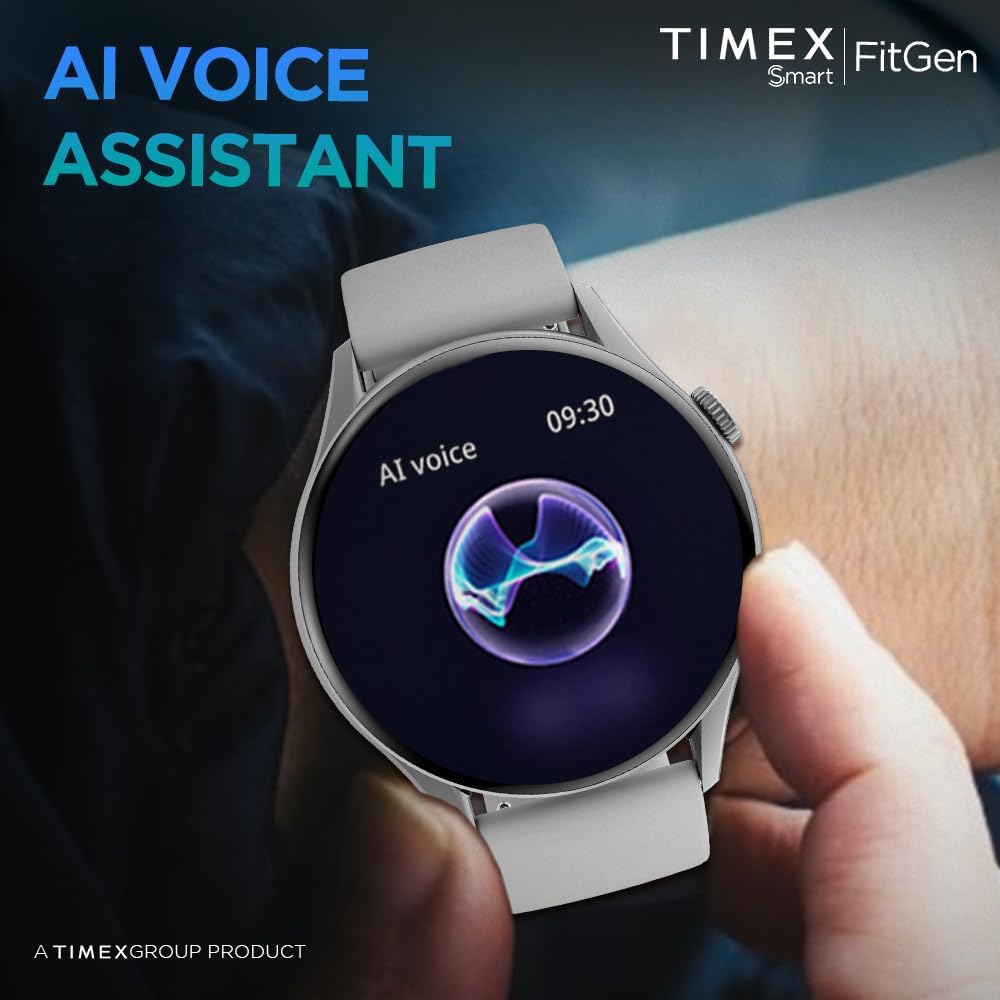 Timex FitGen 1.43" Round AMOLED Smartwatch with 466x466 Pixel Resolution|Single Sync Bluetooth Calling|Rotating Crown| Metallic Body|AI Voice Assist|100+ Sports Modes|Upto 7 Days Battery(Normal Usage)