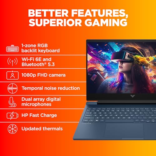 HP Victus, AMD Ryzen 7 7840Hs, 6 GB RTX 3050 AI Gaming Laptop (16GB DDR5, 1TB SSD) 144Hz, IPS, 16.1"/40.9cm, FHD, Win 11 Home, MS Office, Blue, 2.29kg, RGB Backlit KB, B&O, S0089Ax