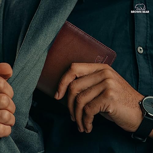 BROWN BEAR Nappa Leather RFID Wallet for Man, Slim Bifold (Brown)