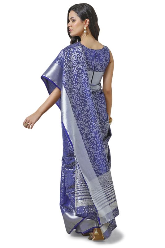 Soch Womens Blue Tussar Zari Woven Saree