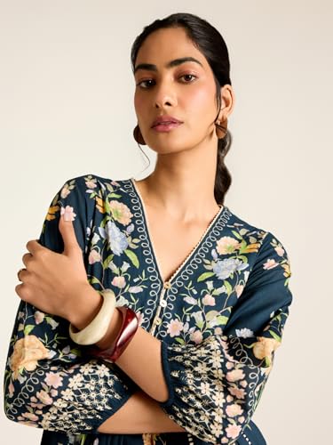 Label RITU KUMAR Navy Flower Lace Long Dress
